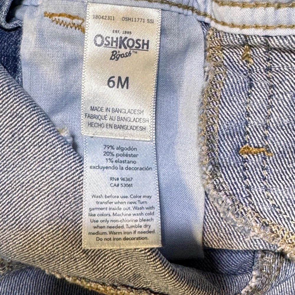 OshKosh B'gosh Denim Overalls Baby 6M Blue Vestbak Striped Straps Classic Work